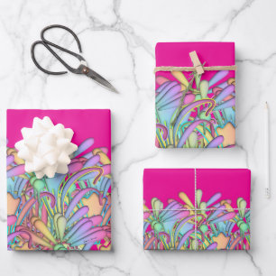 Hoja De Papel De Regalo Flores pasteles rosadas calientes