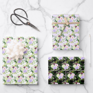Hoja De Papel De Regalo Flores púrpuras de primavera con follaje