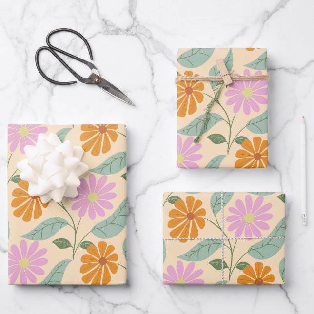 Hoja De Papel De Regalo Flores retro de primavera (Anverso)