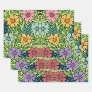 Hoja De Papel De Regalo Flores retro multicolor a gran escala