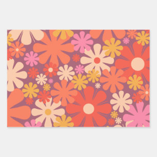 Hoja De Papel De Regalo Flores retro patrón estético floral de los años 60