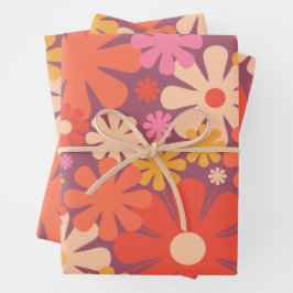 Hoja De Papel De Regalo Flores retro patrón estético floral de los años 60