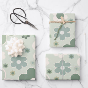 Hoja De Papel De Regalo Flores Retro Sage Green Abstract Floral