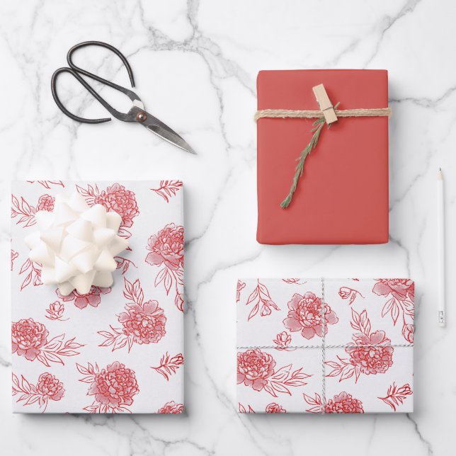 Hoja De Papel De Regalo Flores Rojas Elegantes   (Anverso)