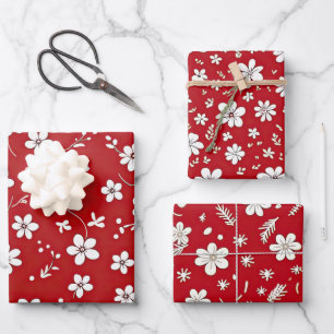 Hoja De Papel De Regalo Flores Rojas Y Blancas bonitos