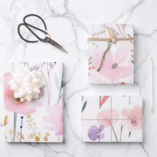 Hoja De Papel De Regalo Flores rosa acuarelas