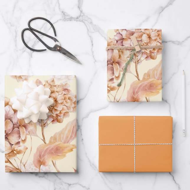 Hoja De Papel De Regalo Flores rosadas naranja polvorientas patrón moderno (Anverso)