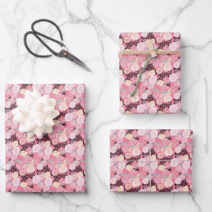 Hoja De Papel De Regalo Flores rosadas patrón de pelaje de animal falso fl