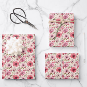Hoja De Papel De Regalo Flores rosadas sobre marfil