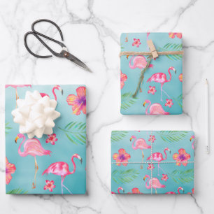 Hoja De Papel De Regalo Flores rosadas y rosas tropicales hibiscus