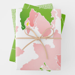 Hoja De Papel De Regalo Flores rosas y verdes