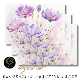 Hoja De Papel De Regalo Flores silvestres acuarela púrpura