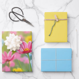 Hoja De Papel De Regalo Flores Silvestres Amarillas Azules Rosadas Campo 2