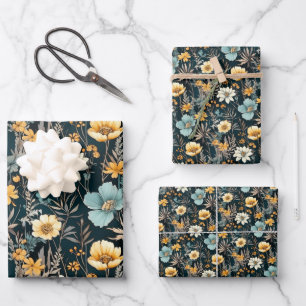 Hoja De Papel De Regalo Flores silvestres amarillas modernas