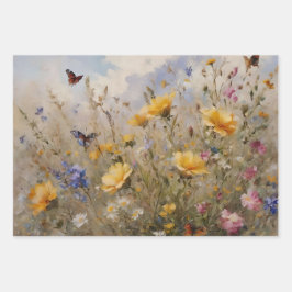 Hoja De Papel De Regalo Flores silvestres con mariposas