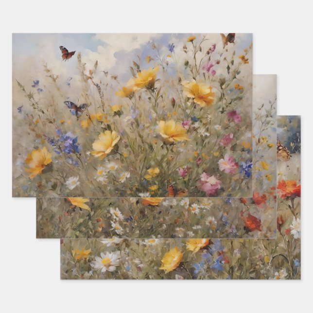 Hoja De Papel De Regalo Flores silvestres con mariposas (Set)