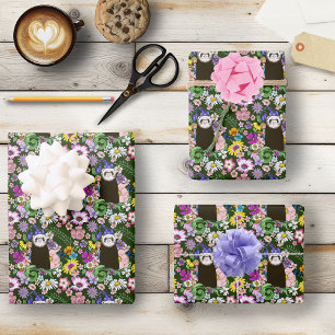 Hoja De Papel De Regalo Flores silvestres de hurón sable lindo bosque verd