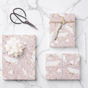 Hoja De Papel De Regalo Flores silvestres doradas dibujadas a mano Patrón