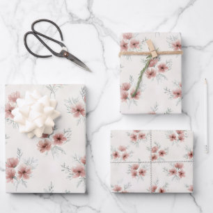 Hoja De Papel De Regalo Flores Silvestres Rosadas Cottagecore Paquete de T