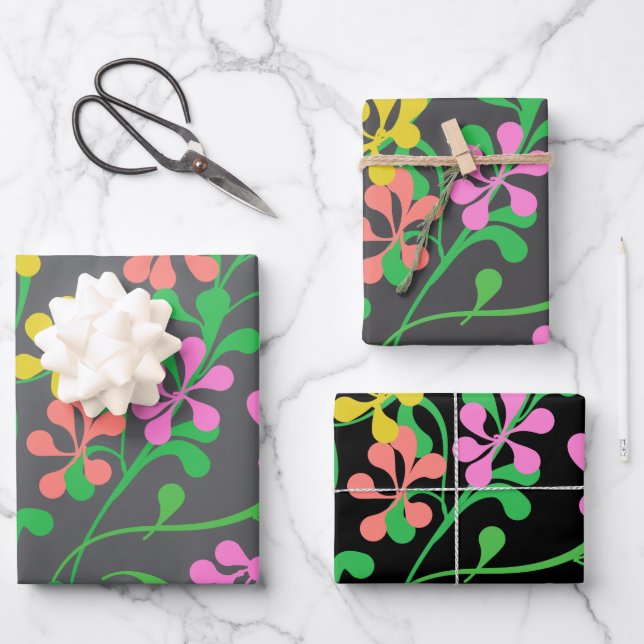 Hoja De Papel De Regalo Flores silvestres rosadas Naranjas Boho Floral (Anverso)