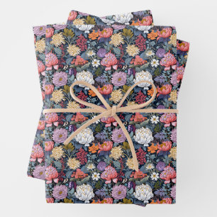 Hoja De Papel De Regalo Flores silvestres sobre negro
