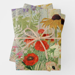 Hoja De Papel De Regalo Flores silvestres vintage Naturaleza Collage botán