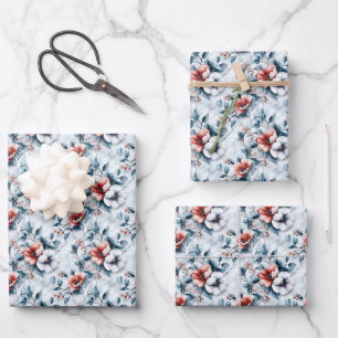 Hoja De Papel De Regalo Flores sobre mármol gris y blanco