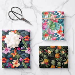 Hoja De Papel De Regalo Flores tropicales de verano dejan regalo de impres