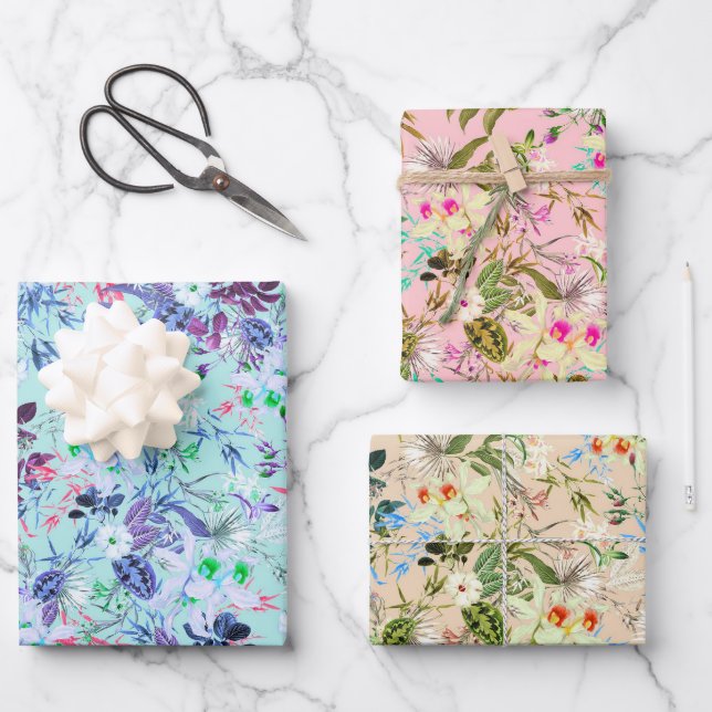 Hoja De Papel De Regalo Flores tropicales Patrón floral hawaiano (Anverso)