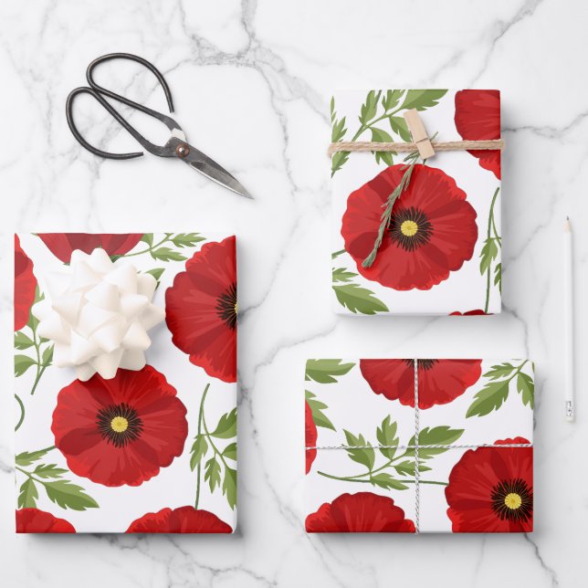 Hoja De Papel De Regalo Flores veraniegas alegres con adormidera (Anverso)