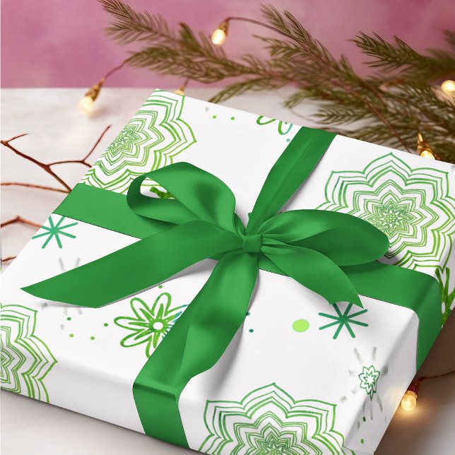 Hoja De Papel De Regalo Flores verdes y estrellas (Subido por el creador)