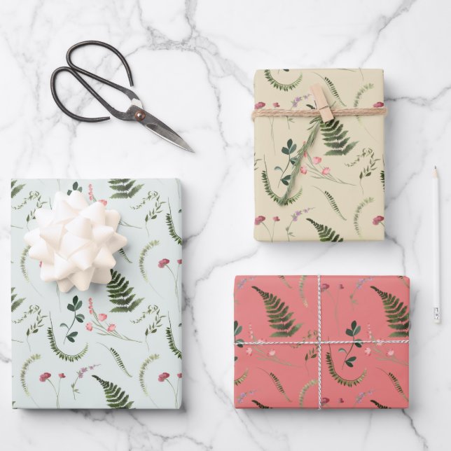 Hoja De Papel De Regalo Flores verdes y rosas (Anverso)