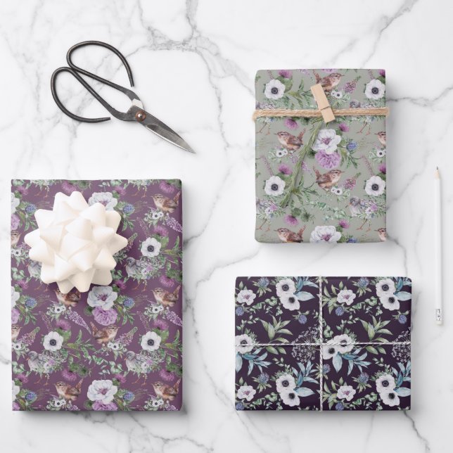 Hoja De Papel De Regalo Flores y aves (Anverso)