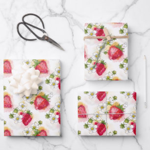 Hoja De Papel De Regalo Flores y bayas de fresa al estilo de tinta alcohól