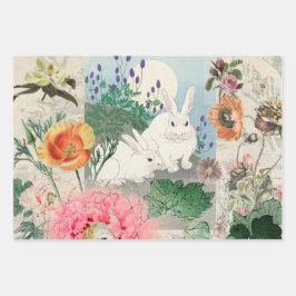 HOJA DE PAPEL DE REGALO FLORES Y BUNNIES DE ALIMENTACIÓN DE REGALOS MÁS FÁ