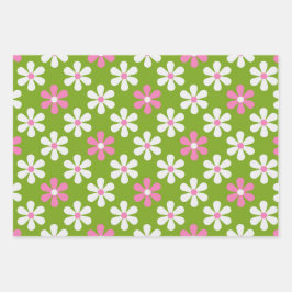 HOJA DE PAPEL DE REGALO FLORES Y FRANJAS DE BLANCO ROJO VERDE