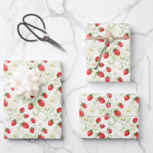 Hoja De Papel De Regalo Flores y Fresas al Estilo Acuarela