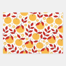 Hoja De Papel De Regalo Flores y frutas de Año Nuevo Chino de Oro festivo