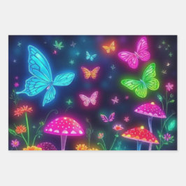 Hoja De Papel De Regalo Flores y hongos de Fairycore-Butterflies