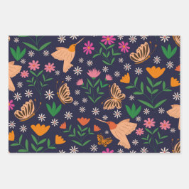 Hoja De Papel De Regalo Flores y mariposas con colibríes