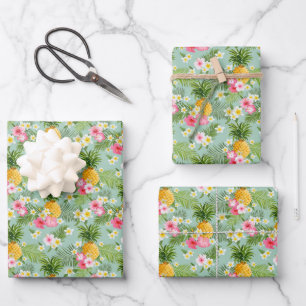 Hoja De Papel De Regalo Flores y piñas tropicales