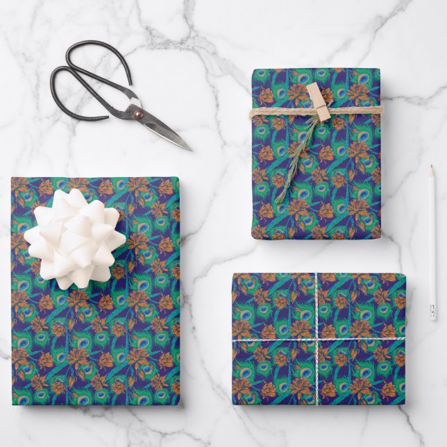 Hoja De Papel De Regalo Flores Y Plumas (Anverso)