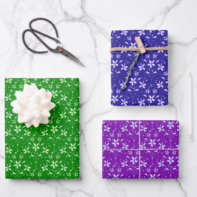 Hoja De Papel De Regalo Flores y puntos (Anverso)