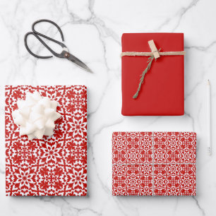 Hoja De Papel De Regalo Florituras ornamentales rococó Patrón Rojo y Blanc