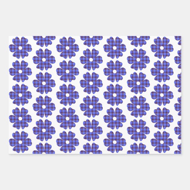 Hoja De Papel De Regalo Flower Shape Plaid Blue Cornflower (Anverso)