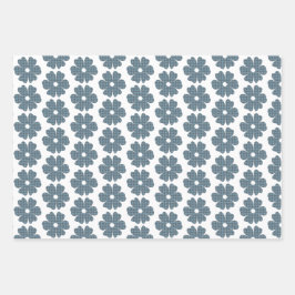Hoja De Papel De Regalo Flower Shape Plaid Blue Gray