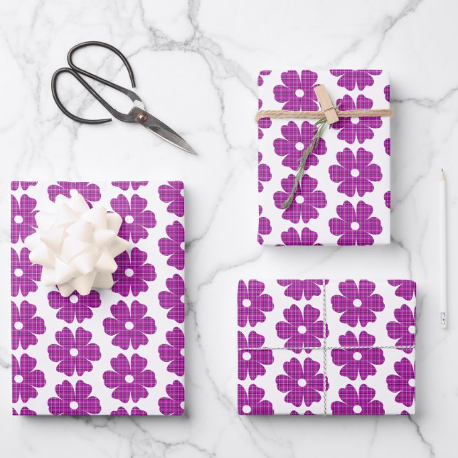 Hoja De Papel De Regalo Flower Shape Plaid Pink Purple (Anverso)