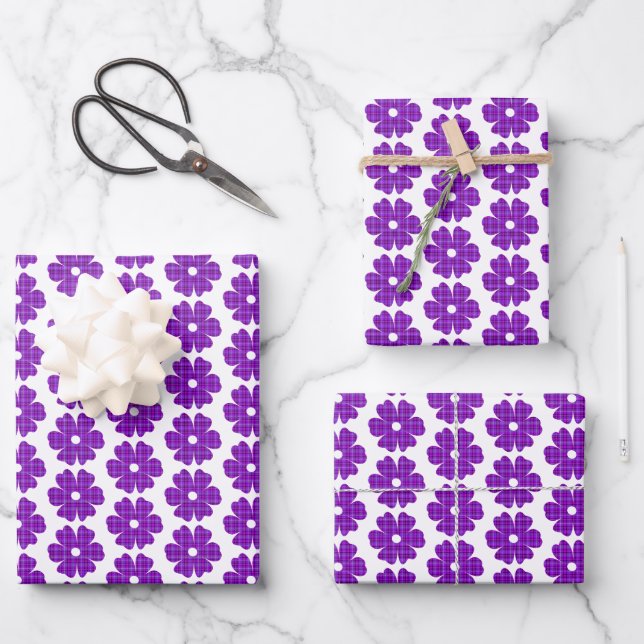 Hoja De Papel De Regalo Flower Shape Plaid Purple Pink (Anverso)