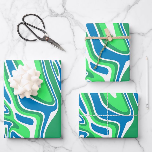 Hoja De Papel De Regalo Flowing Green and Blue Marble Stripes (Anverso)