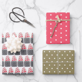 Hoja De Papel De Regalo Flowpot Floral acuarela Polka Dot Verde Rojo